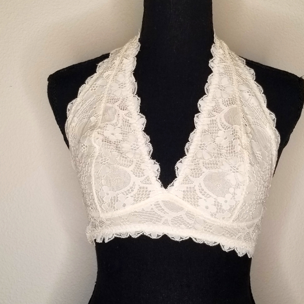 Infinitely Free People cream lace halter bra Bralette S